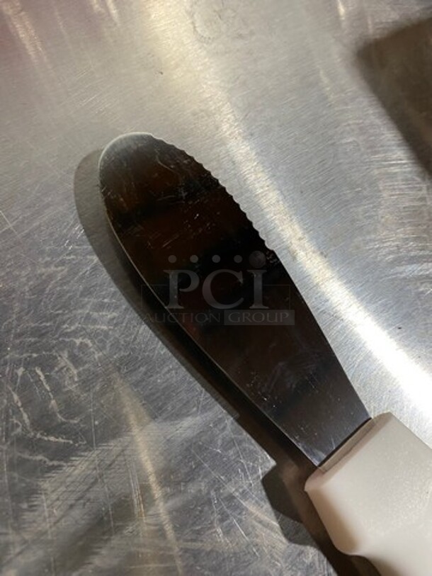 NEW! IN THE BOX! Condiment Spreader Knife! With White Poly Handle! 2x Your Bid! - Image 4 of 5