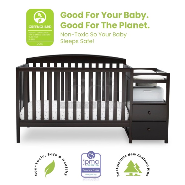 Delta Children Royal 4-in-1 Convertible Baby Crib and Changer, Dark Chocolate.                      72.00 x 30.00 x 41.25 - Image 2 of 9