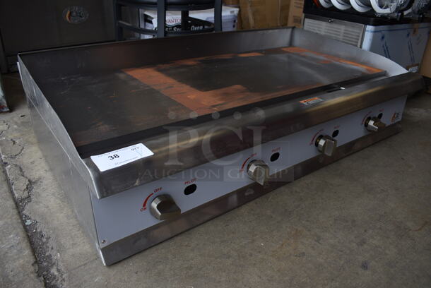 BRAND NEW! CPG Model 351GMCPG48NL Stainless Steel Commercial Countertop Natural Gas Powered Flat Top Griddle. 120,000 BTU. 48x30x13