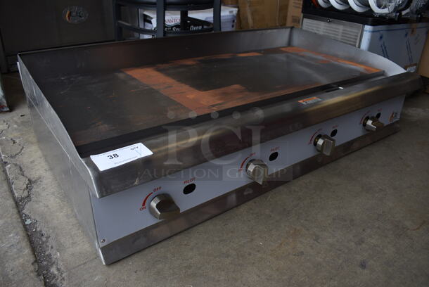 BRAND NEW! CPG Model 351GMCPG48NL Stainless Steel Commercial Countertop Natural Gas Powered Flat Top Griddle. 120,000 BTU. 48x30x13 - Image 1 of 9