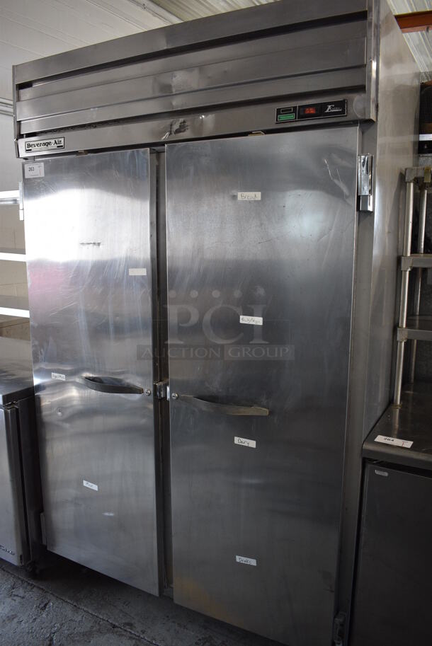 Beverage Air Model ER48-1AS Stainless Steel Commercial 2 Door Reach In Cooler w/ Poly Coated Racks. 115 Volts, 1 Phase. 51.5x34x84. Tested and Powers On But Does Not Get Cold