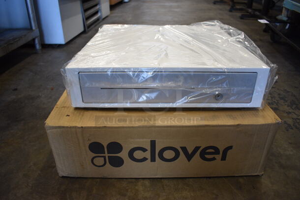 BRAND NEW IN BOX! Clover White Metal Cash Drawer. 16.5x17x4.5