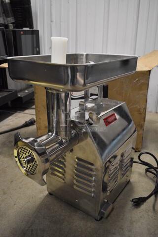 BRAND NEW SCRATCH AND DENT! Avantco Model MG22 Stainless Steel Commercial Countertop #22 Meat Grinder w/ Tray. 110 Volts, 1 Phase. 10x17.5x20
