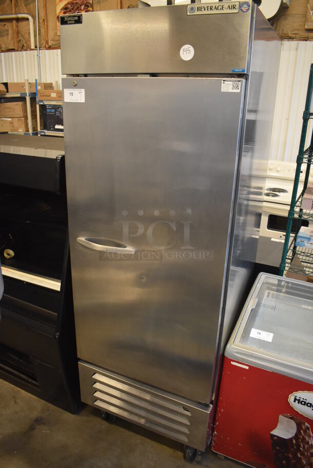 Beverage Air HBF27-1 Horizon Series Stainless Steel Commercial Single Door Reach In Freezer w/ Poly Coated Racks on Commercial Casters. 115 Volts, 1 Phase. 30x32x84. Tested and Working! - Image 1 of 5