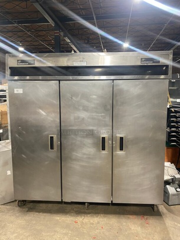 COOL! Delfield Commercial 3 Door Half Cooler Half Freezer Combo Unit! With Poly Coated Racks! All Stainless Steel! On Casters!