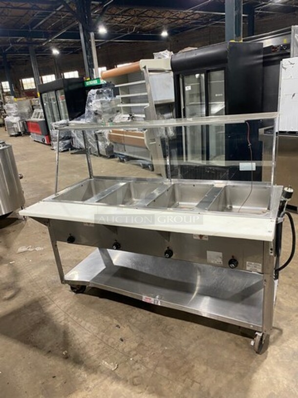 SUPREME METAL All Stainless Steel 4 Bay Electric Powered Steam Table! With Underneath Storage Shelf! With Sneeze Guard! On Casters!  - Image 3 of 9