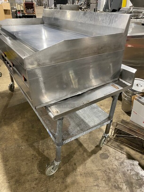 MagiKitch'n Commercial Countertop Electric Powered Flat Top Griddle! With Back And Side Splashes! On Equipment Stand! With Storage Space Underneath! All Stainless Steel! On Casters! - Image 2 of 9