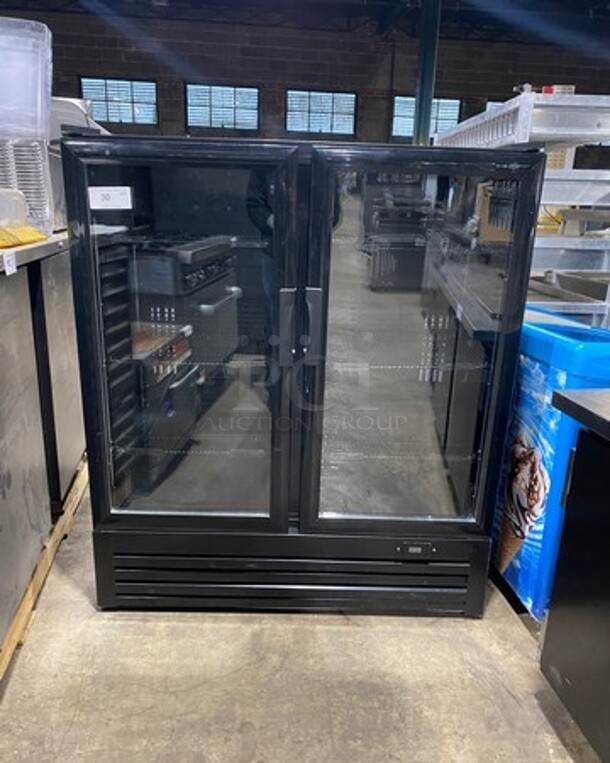 SG Merchandising Solutions Commercial 2 Door Reach In Cooler Merchandiser! With View Through Doors! With Poly Coated Racks! Model: DD20 SN: 341408060811PBSG 115V