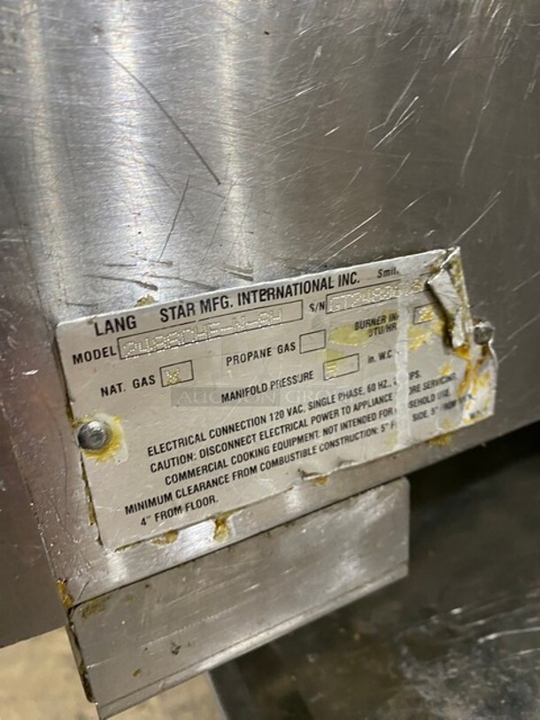 Lang Commercial Countertop Natural Gas Powered Mirror Shine Flat Top Griddle! With Thermostatic Controls! Built In Hood! With Back And Side Splashes! All Stainless Steel! On Legs!  - Image 8 of 9