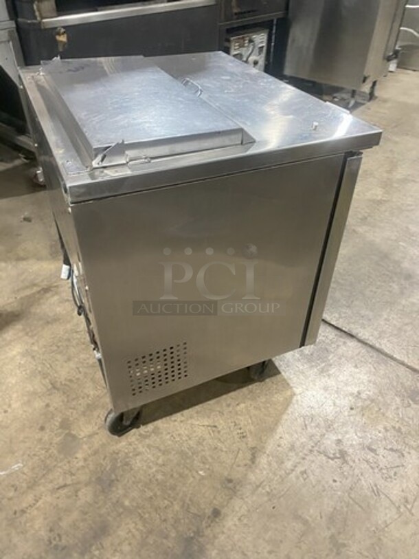 True All Stainless Steel Refrigerated Bain Marie/Sandwich Prep Table! With 2 Door Storage Underneath! Model TSSU36-08 Serial 8815688! 115V 1 Phase! On Casters!  - Image 4 of 9