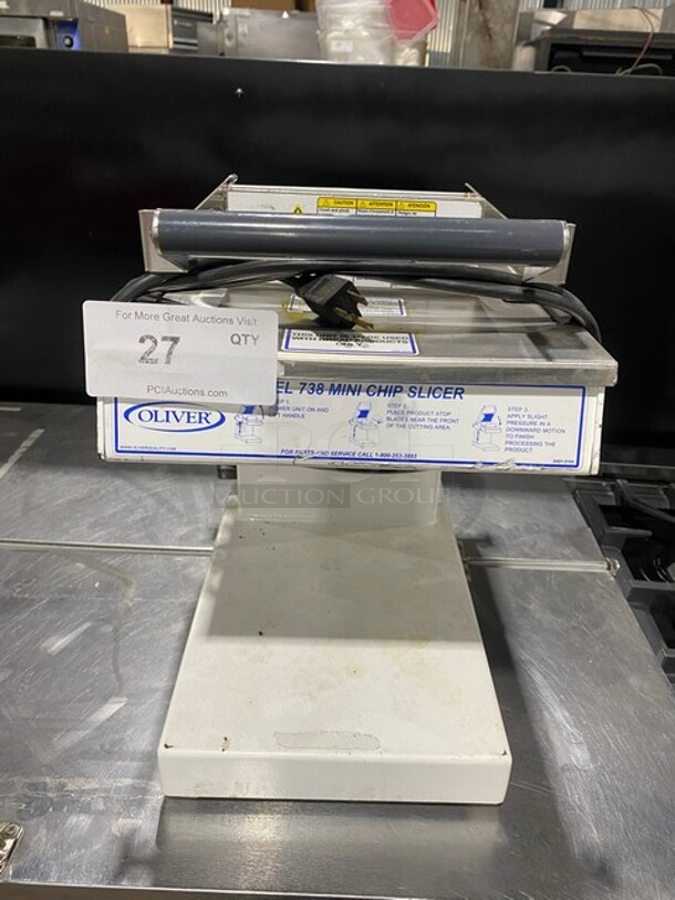 Oliver Commercial Countertop Mini Chip Slicer! Working When Removed! Model 738 SN:188984 115V 60HZ 1 Phase