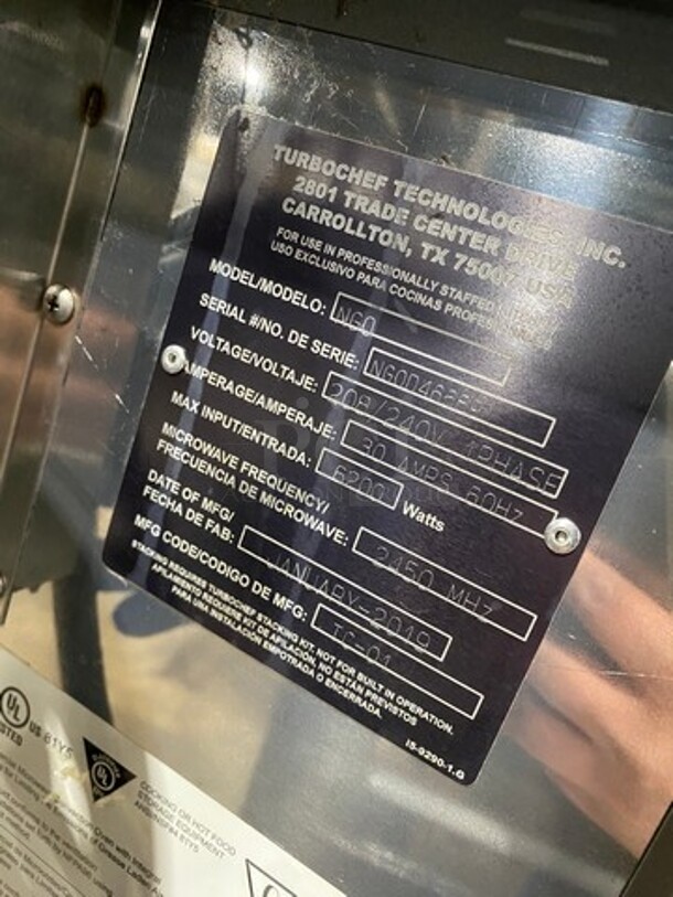 LATE MODEL! 2019 Turbo Chef Commercial Countertop Rapid Cook Oven! On Small Legs! Model: NGO SN: NGOD46889 208/240V 60HZ 1 Phase - Image 5 of 8
