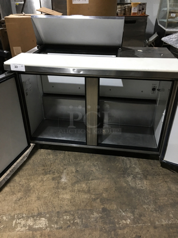 NICE! True Commercial Refrigerated Sandwich Prep Table! With Cutting Board! With 2 Door Underneath Storage Space! All Stainless Steel! On Casters! Model: TSSU4808 SN: 14622588 115V 60Hz 1 Phase - Image 5 of 9