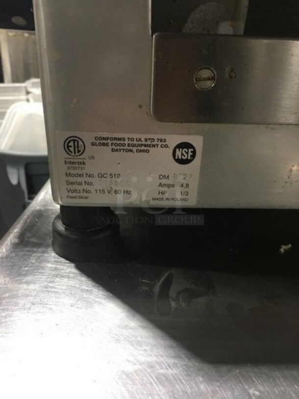 LATE MODEL! 2018 Globe Commercial Countertop Deli/ Meat Slicer! All Stainless Steel! WORKING WHEN REMOVED! Model: GC512 SN: 345504 115V - Image 5 of 9