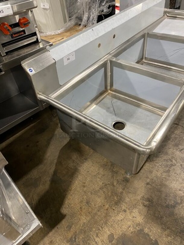 NEW! All Stainless Steel Heavy Duty 16Gage Commercial 2 Compartment Dish Washing Sink! With Back Splash!  - Image 2 of 8