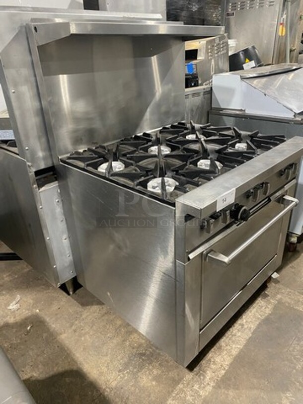 Sunfire Commercial Natural Gas Powered 6 Burner Stove! With Raised Back Splash And Salamander Shelf! With Oven Underneath! All Stainless Steel! On Casters! - Image 3 of 9
