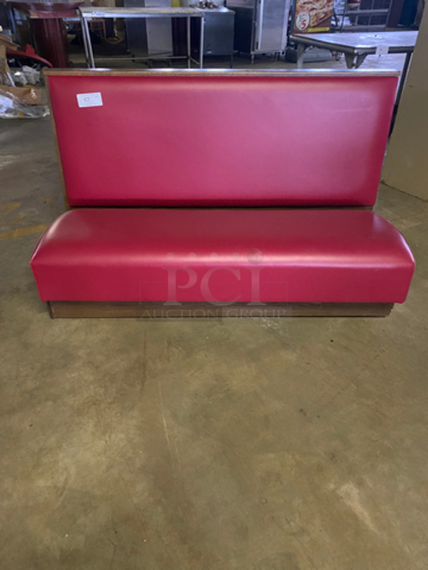 NEW! Single Sided Red Cushioned Booth Seat! With Wooden Outline! Perfect For Up Against The Wall! Can Be Connected To Any Of The Booths Listed!  - Image 1 of 7
