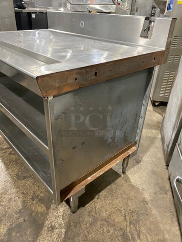 Custom Made Commercial Beverage Work Top Table/ Coffee Stand! With Back Splash! With Shelf Storage Underneath! All Stainless Steel! On Legs! - Image 2 of 6