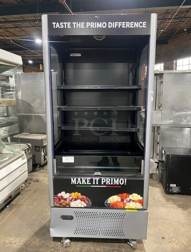 WOW! Ojeda Commercial Refrigerated Open Grab-N-Go Case Merchandiser! With Front Cover! With View Through Sides! On Casters! Working When Removed! MODEL ALPA77H SN:002484830736A 120V 1PH