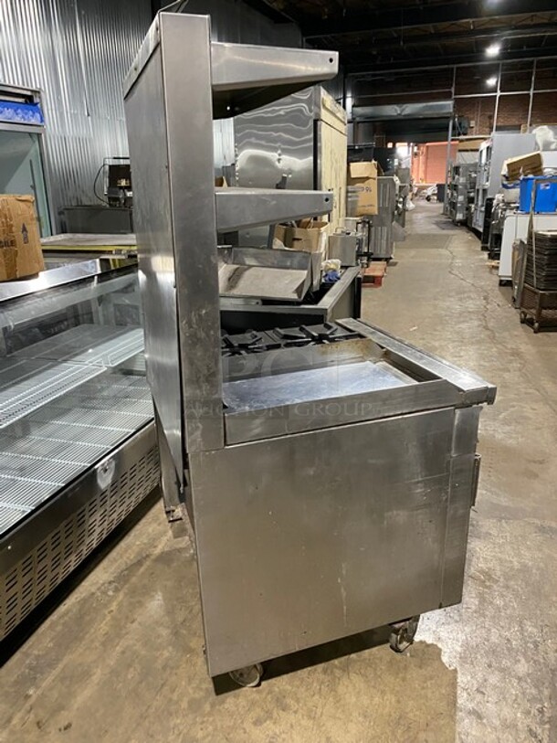 Jade Range Heavy Duty 2 Burner Gas Range With Griddle On Left Side, And Oven Underneath! With Raised Back Splash Double shelf! Stainless Steel! On Commercial Casters! Working When Removed! - Image 3 of 11