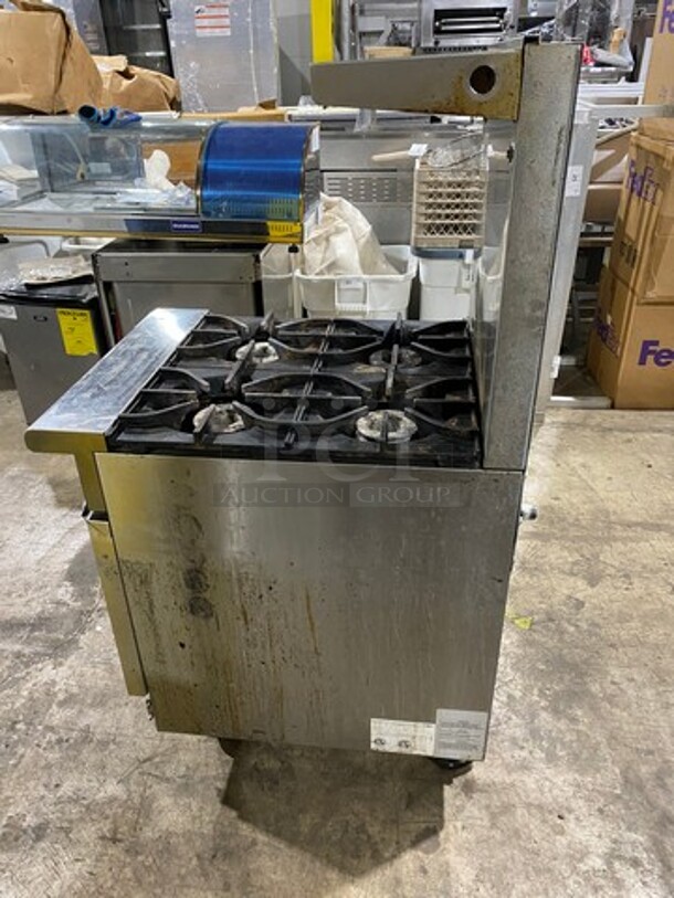 LATE MODEL! 2022 Asber Commercial Natural Gas Powered 4 Burner Stove! With Raised Back Splash And Salamander Shelf! With Oven Underneath! All Stainless Steel! On Casters! Model: AER424NG SN: 8102557218 - Image 2 of 10