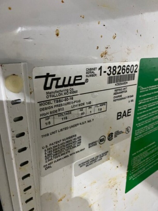 True Commercial Refrigerated Sandwich Prep Table! With Commercial Cutting Board! With 2 Door Underneath Storage Space! All Stainless Steel! On Casters! Model: TSSU6016 SN: 13826602 115V 60HZ 1 Phase - Image 6 of 8