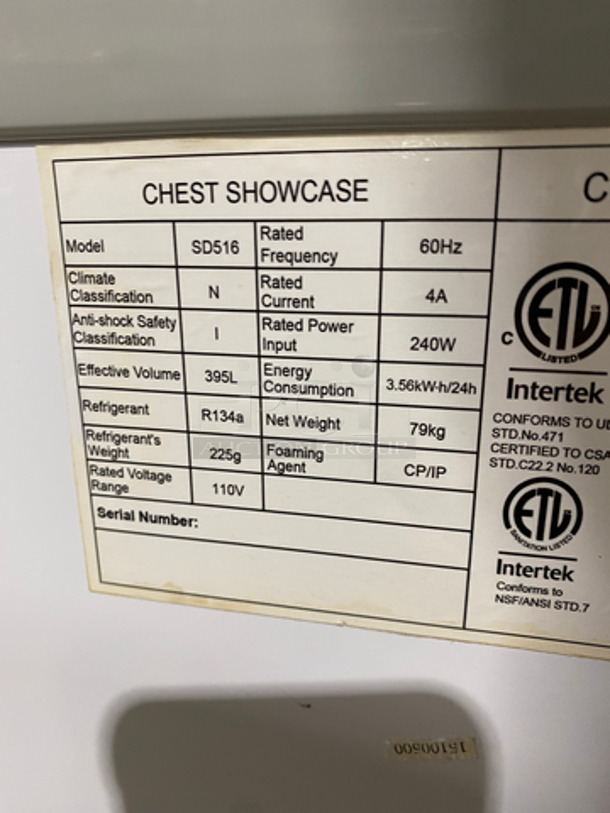 Commercial Chest Freezer Showcase Merchandiser! With 2 View Through Sliding Top Doors! Model: SD516 110V 60HZ 1 Phase - Image 6 of 7