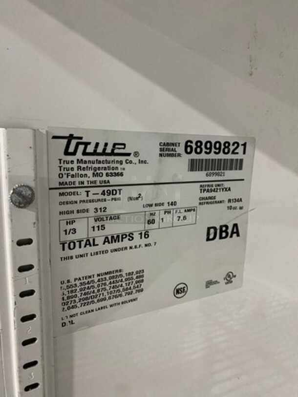 True Commercial 2 Door Half Cooler Half Freezer Combo Unit! With Poly Coated Racks! All Stainless Steel! On Casters! Model: T49DT SN: 6899821 115V 60HZ 1 Phase - Image 7 of 10