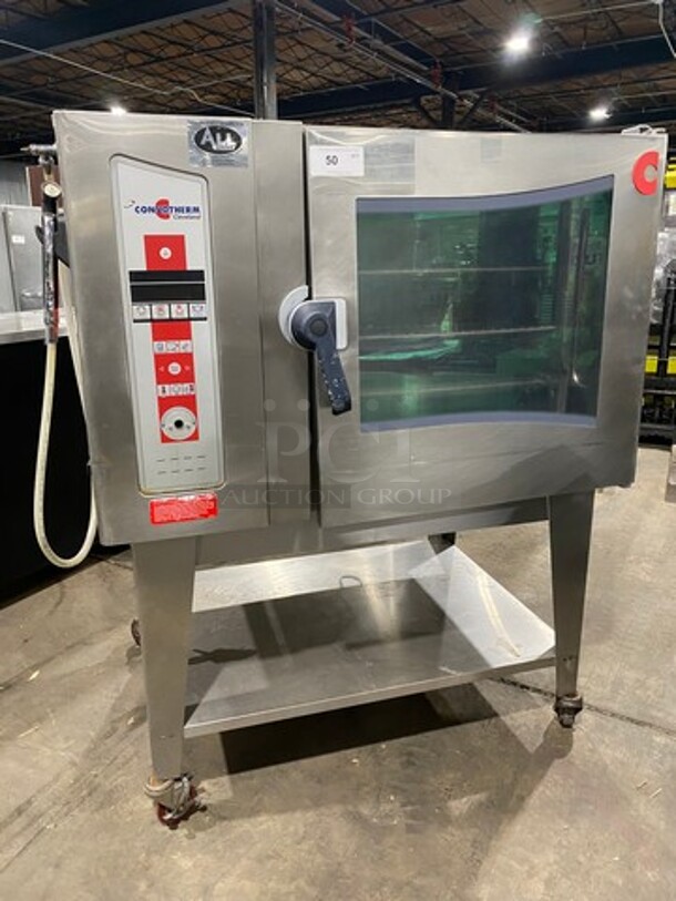 FAB! Cleveland Commercial Natural Gas Powered Combi Convection Oven! With View Through Door! Metal Oven Racks! With Storage Space Underneath! All Stainless Steel! On Casters! Model: OGS620 SN: 1108230001227