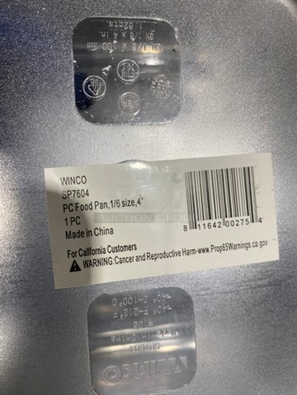 BRAND NEW IN A BOX! Winco 1/6 Food Pan! 4 Inch Deep! Model SP7604! 12 X Your Bid!  - Image 6 of 7