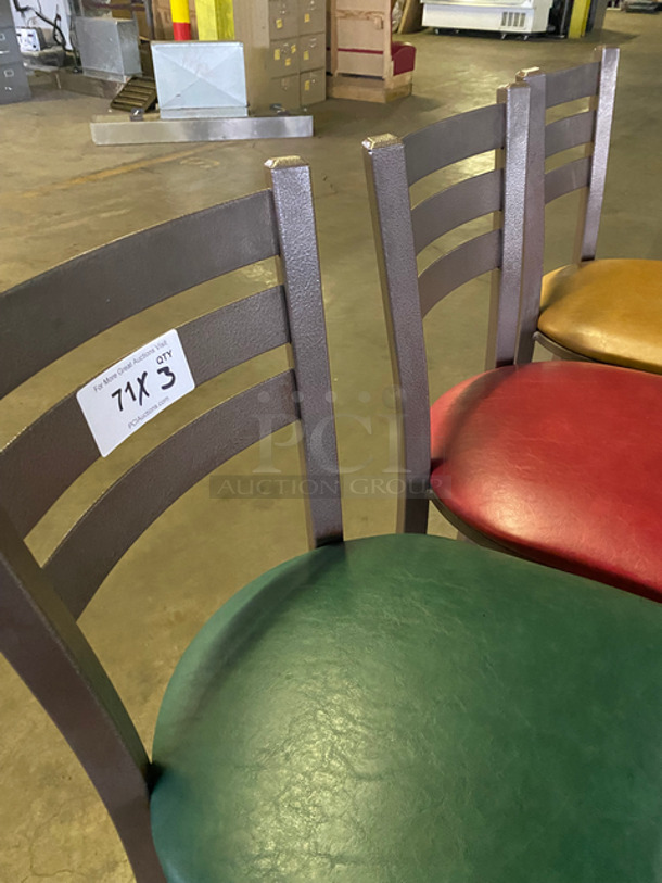 Green, Red, And Tan Bar Height Chairs! With Footrest! With Brown Metal Body! 3x Your Bid! - Image 6 of 6