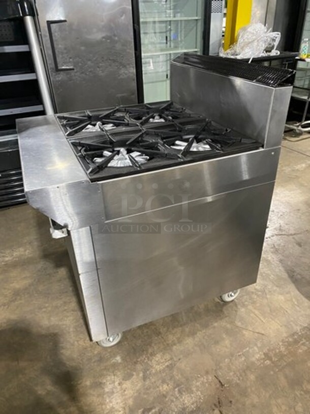 Garland Commercial Natural Gas Powered 4 Burner Stove! With Back Splash! With Oven Underneath! Metal Oven Rack! All Stainless Steel! On Casters! Model: M44R SN: 1601100100589 - Image 3 of 10