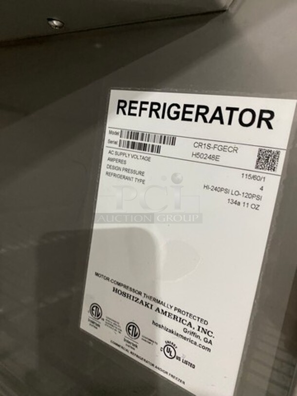 Hoshizaki Commercial Single Door Reach In Cooler! With View Through Door! Poly Coated Racks! Stainless Steel Body! On Casters! Model: CR1SFGECR SN: H50248E 115V 60HZ 1 Phase - Image 7 of 9