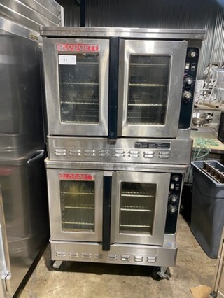 Blodgett Dual Flow Bakery Depth Commercial Natural Gas Powered Double Deck Convection Oven! With View Through Doors! Metal Oven Racks! All Stainless Steel! On Casters! Working When Removed! 2x Your Bid Makes One Unit!