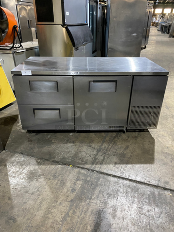 COOL! True 2 Drawer And One Door Lowboy/ Worktop Cooler! All Stainless Steel! On Casters! Model: TUC-67D-2 SN: 12159581 115V 60HZ 1 Phase
