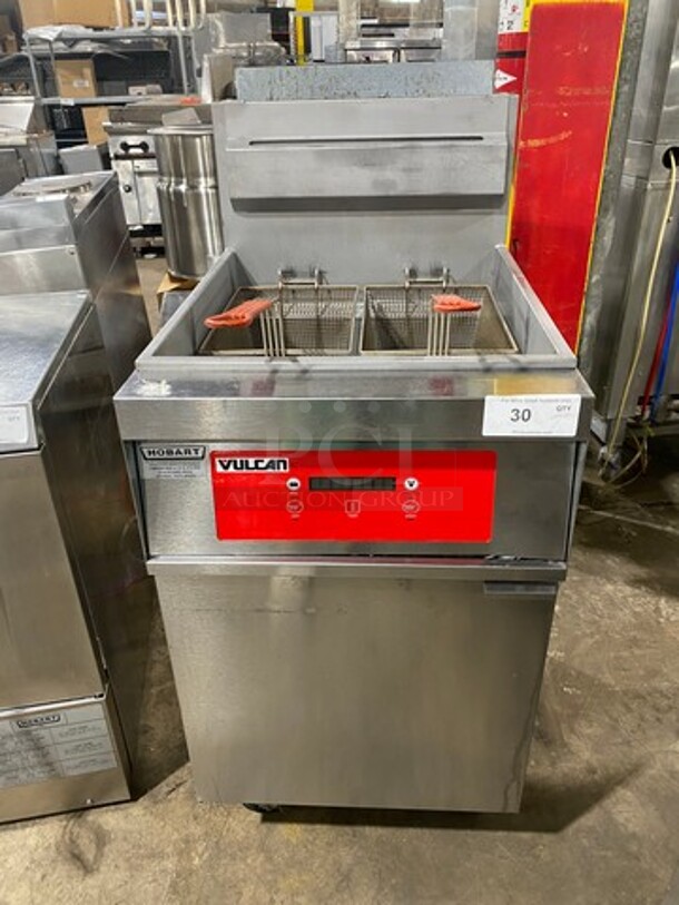 Vulcan Commercial Natural Gas Powered Deep Fat Fryer! With 2 Metal Frying Baskets! All Stainless Steel! On Casters! - Image 1 of 6