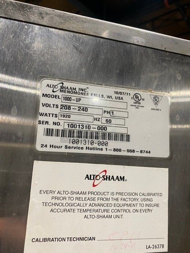 SWEET! Late Model! Alto Shaam Commercial Heated Holding Cabinet/ Food Warmer! All Stainless Steel! On Casters! Working When Removed! Model: 1000UP SN: 1001310000 208/240V 60HZ 1 Phase! - Image 8 of 9