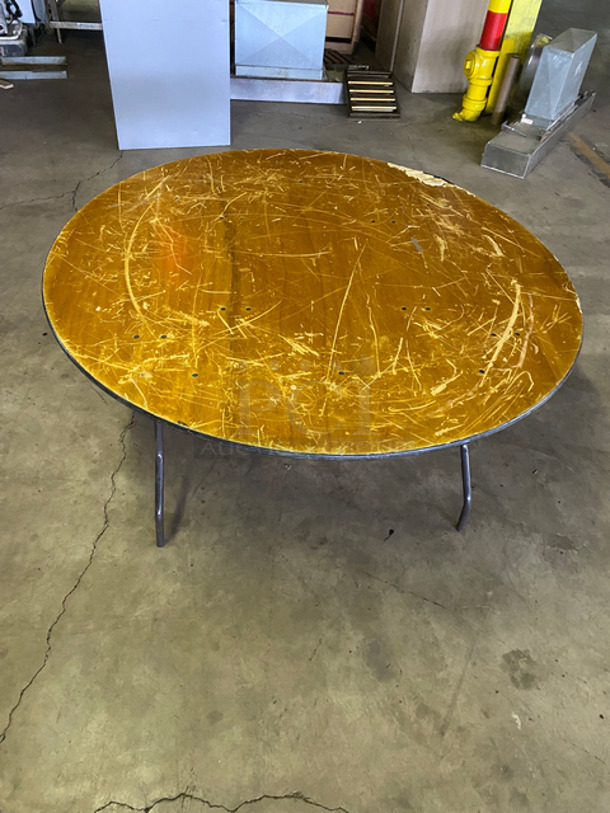 Assorted Size Wooden Pattern Round Tables! With Foldable Metal Base! 7x Your Bid! - Image 5 of 7