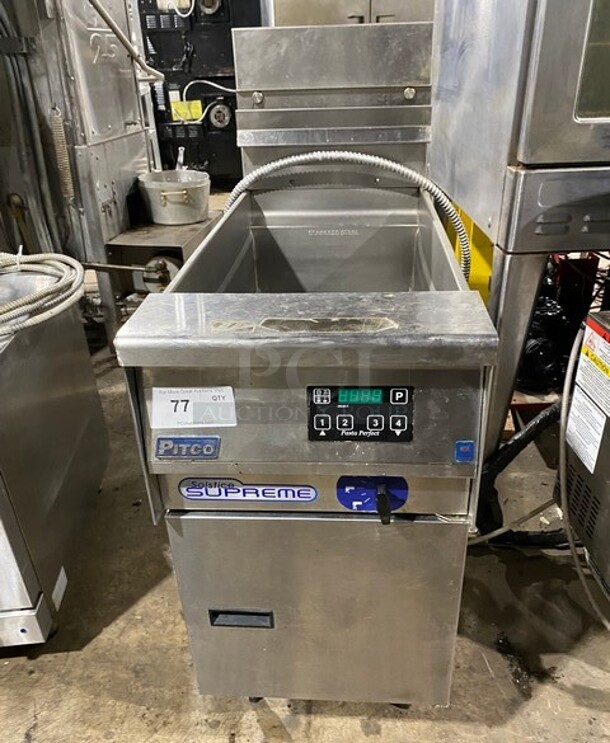 Late Model! 2017 Pitco Solstice Supreme Stainless Steel Commercial Floor Style Pasta Cooker With Digital Control! On Legs! Working When Removed! MODEL SSPE14 SN:E17HA051296 208V 1PH  - Image 1 of 9