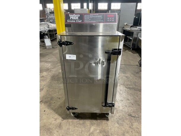 WOW! LIKE NEW! LATE MODEL! Southern Pride Commercial Electric Powered Smoker! All Stainless Steel! Model SC-200 Serial 8364! 208V! On Casters! Working When Removed!  - Image 1 of 9
