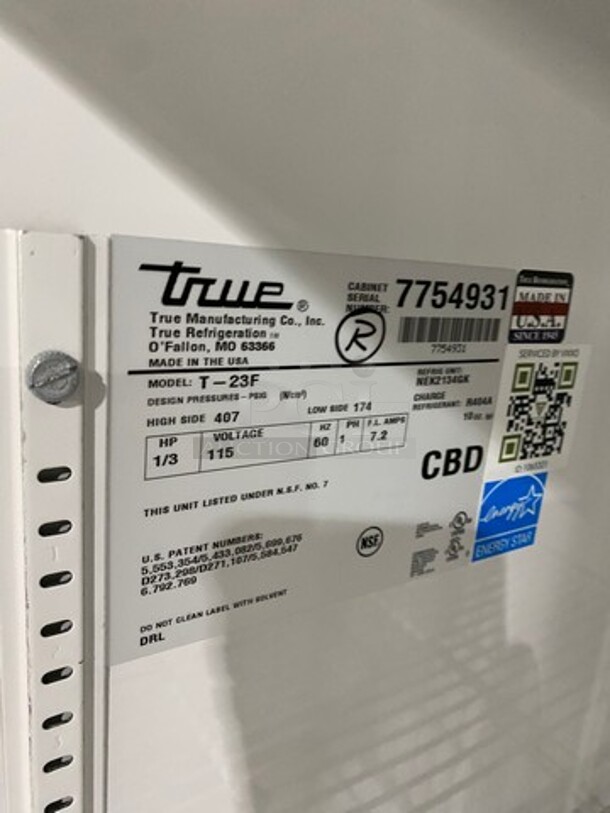 True Commercial Single Door Reach-In Freezer! With Poly Coated Racks! Solid Stainless Steel! On Casters! Model: T23F SN: 7754931 115V 60HZ 1 Phase - Image 7 of 9