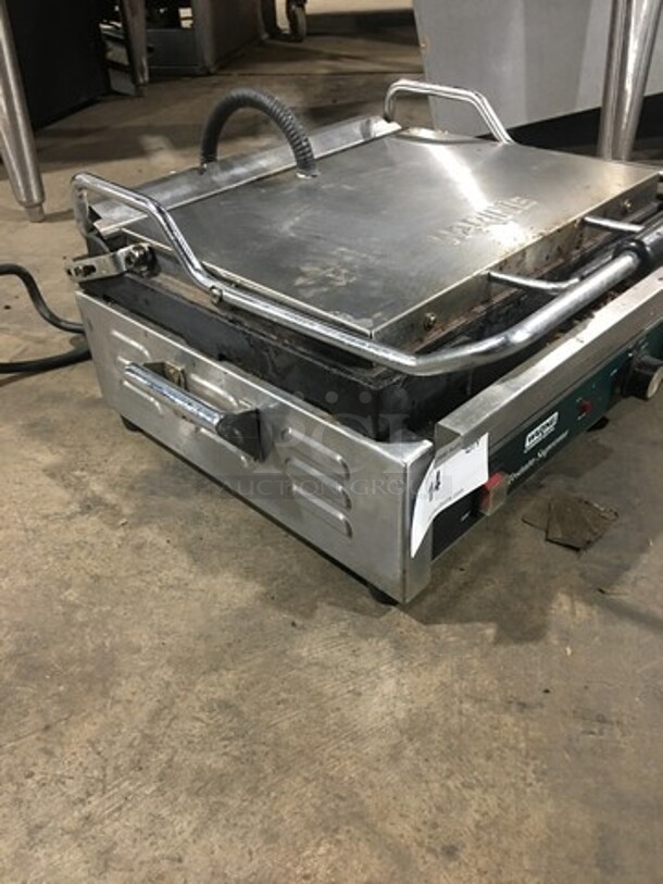 LATE MODEL! 2017 Waring Commercial Countertop Panini/Sandwich Supremo Grill! All Stainless Steel! Press With Flat Surface! WORKING WHEN REMOVED! Model: WPG250 120V - Image 2 of 9