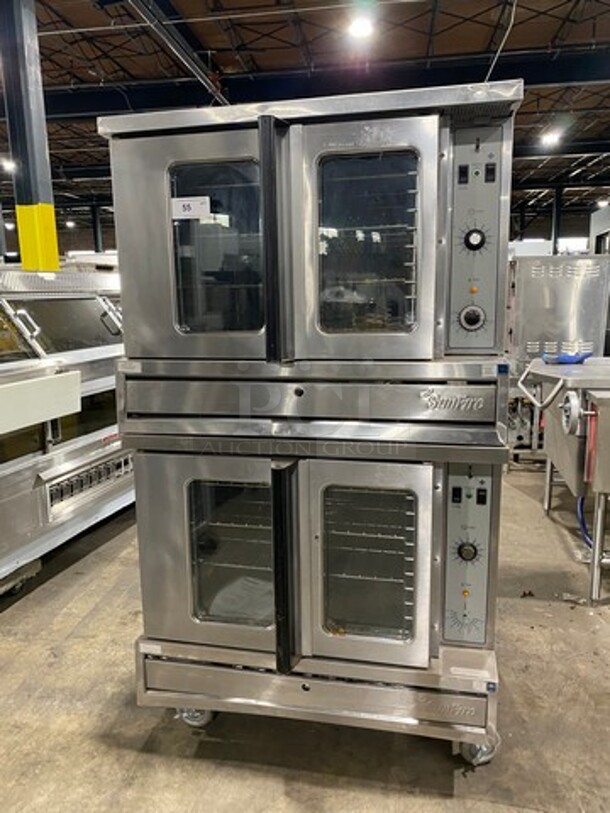 Sunfire Commercial Natural Gas Powered Double Deck Convection Oven! With View Through Doors! Metal Oven Racks! All Stainless Steel! On Casters! 2x Your Bid Makes One Unit! Model: SDG1 SN: 1101230000848