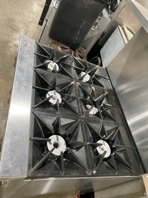 WOW! Late Model! Southbend Commercial Natural Gas Powered 6 Burner Stove! With Raised Back Splash And Salamander Shelf! With Oven Underneath! All Stainless Steel! On Legs! Model: S36D SN: 14L05400! Working When Removed! - Image 5 of 9