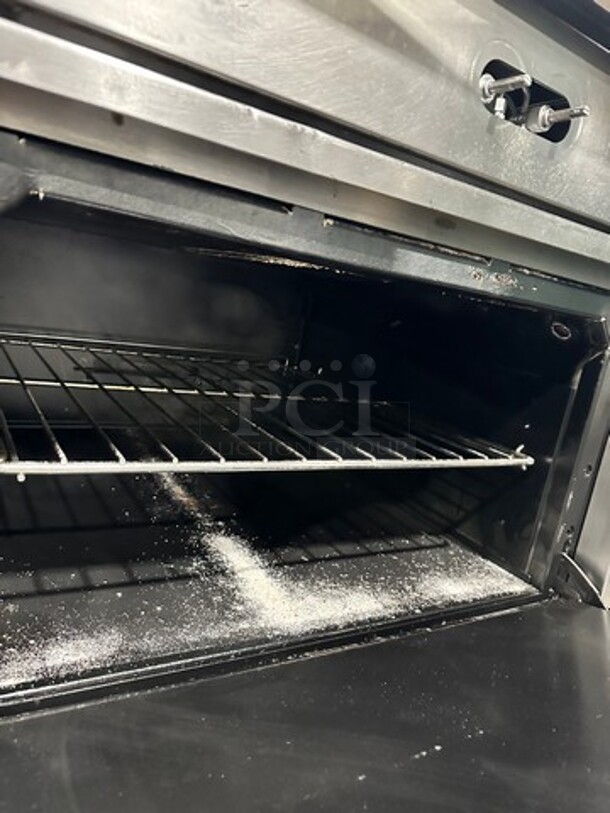 Wolf Commercial Natural Gas Powered 6 Burner Stove! With Raised Back Splash And Salamander Shelf! With Oven Underneath! All Stainless Steel! On Legs! - Image 7 of 10