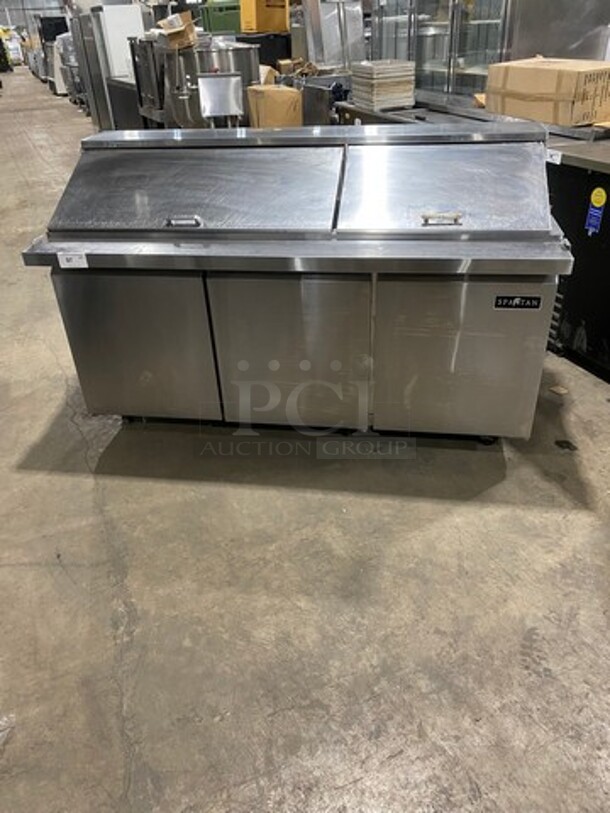 Spartan Commercial Refrigerated Sandwich Prep Table! With 3 Door Storage Space Underneath! Poly Coated Racks! All Stainless Steel! On Casters! Model: SST7230 115V