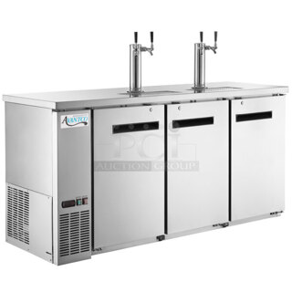 BRAND NEW SCRATCH AND DENT! 2023 Avantco 178UDD72HCS Stainless Steel Commercial Direct Draw Kegerator w/ 2 Beer Towers. 115 Volts, 1 Phase. Stock Picture Used as Gallery. Tested and Powers On But Does Not Get Cold
