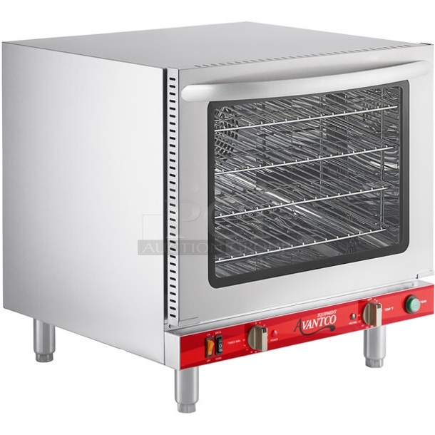 BRAND NEW SCRATCH AND DENT! Avantco 177CO32M Stainless Steel Commercial Half Size Countertop Convection Oven with Steam Injection, 2.3 cu. ft. - 208/240 Volts. 