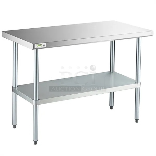BRAND NEW SCRATCH AND DENT! Regency 600T2448G 24" x 48" 18-Gauge 304 Stainless Steel Commercial Work Table with Galvanized Legs and Undershelf. May Be Missing Pieces.   - Image 1 of 3