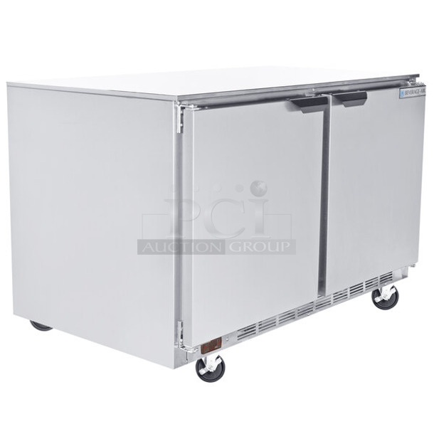 BRAND NEW! Beverage Air UCF48AHC Stainless Steel Commercial 2 Door Undercounter Freezer w/ Commercial Casters. 115 Volts, 1 Phase. Tested and Working! - Image 1 of 8